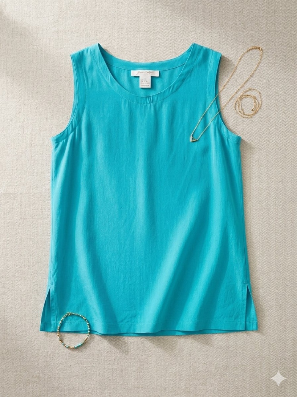 Vintage 90s Minimalist Ellen Ashley 100% Silk Tank Top Turquoise Teal S